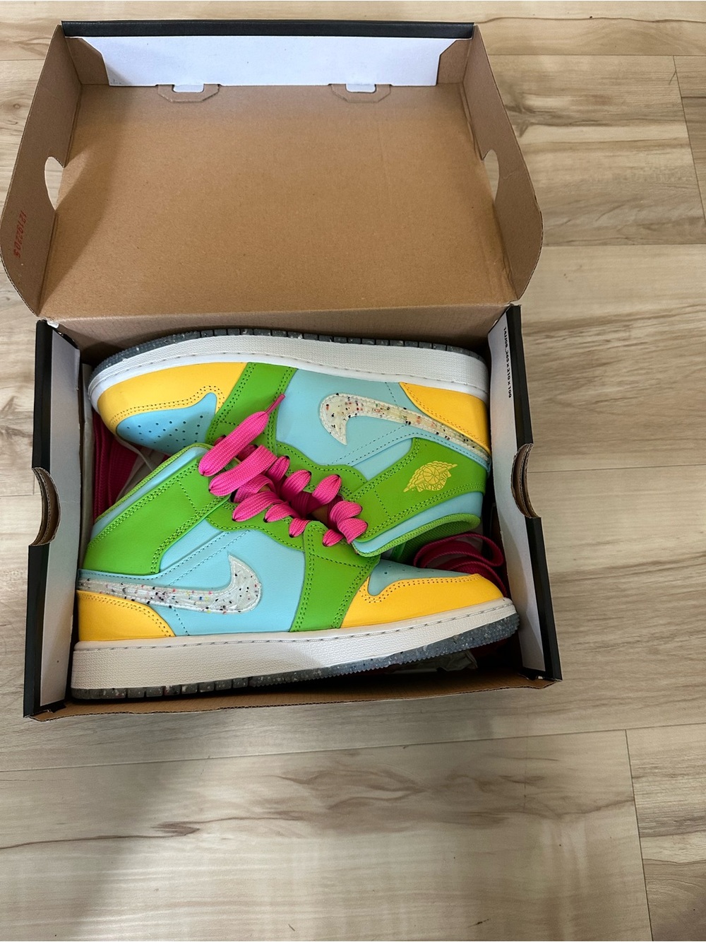 Jordan Kids High-Top Sneakers in Green, Blue, Yellow & Pink